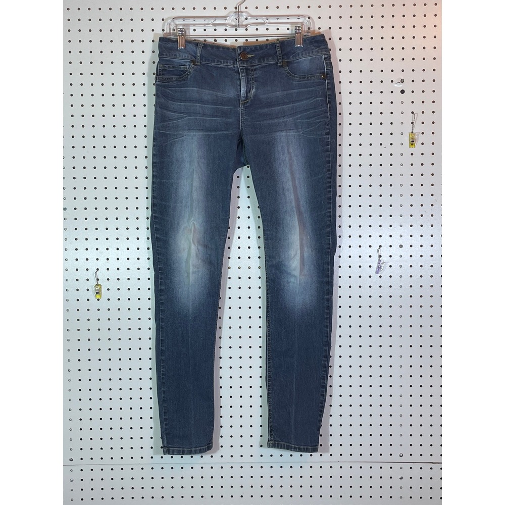 Maurices Womens Dark Wash Skinny Jeans Size L-R Stretch Denim Blue Whiskered